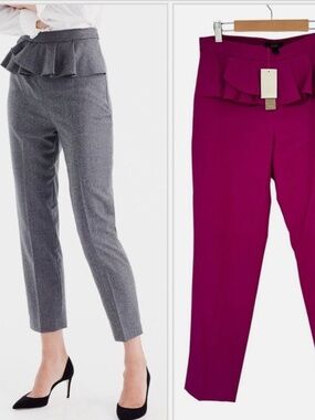 J.Crew Slim Trouser with Ruffle Waist in wool flannel heather beet pink size 6